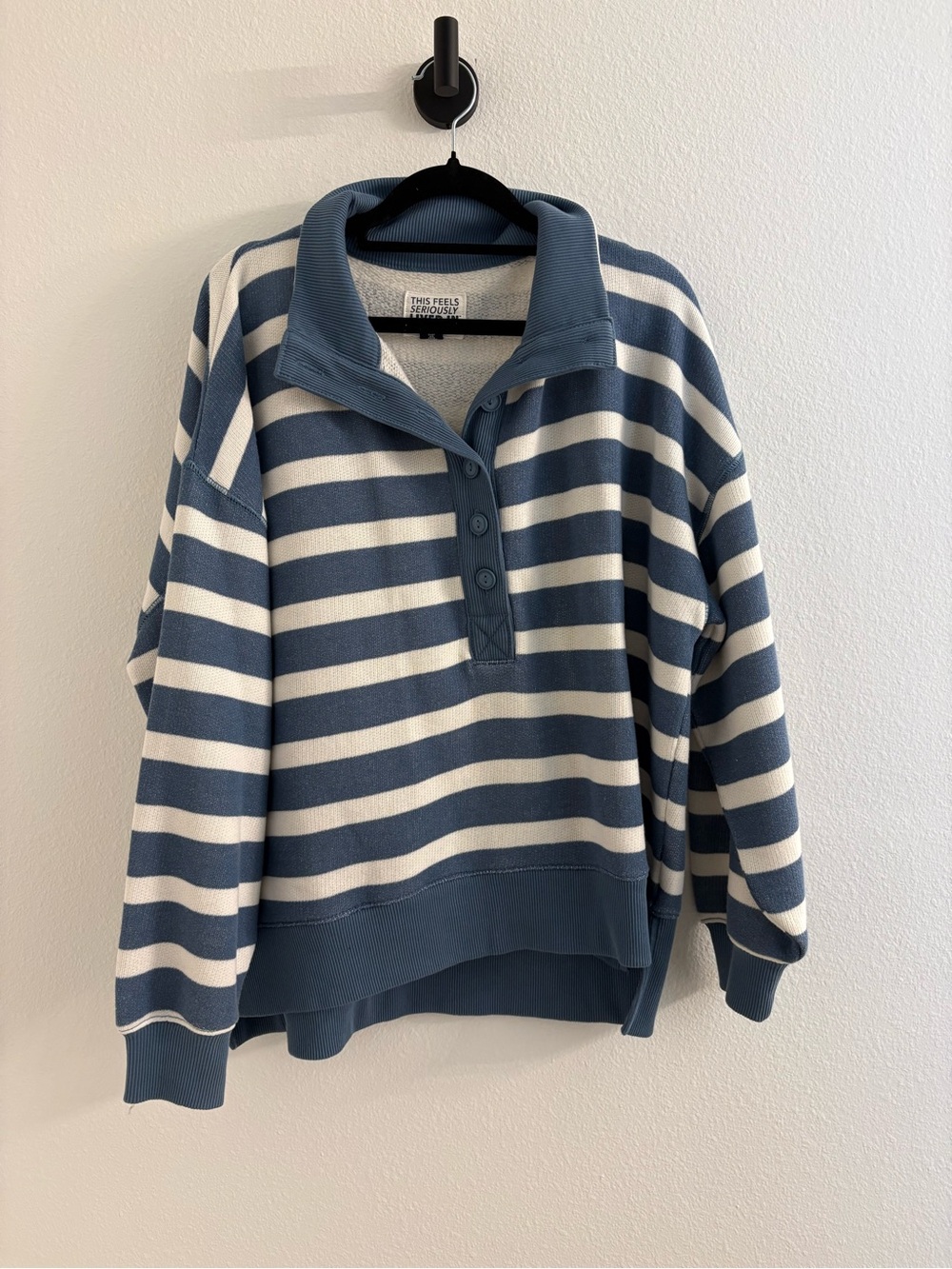American Eagle Outfitters Blue & White Striped Henley Pullover